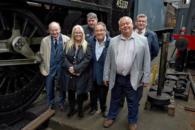 Councillors Billy Sheerin, Sue Smith, Peter Rush and Neil Emmott at the East Lancashire Railway