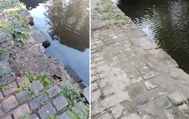 The canal towpath - before (left) and after (right)