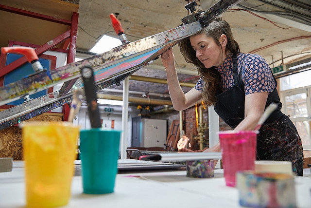 Artist Sally Gilford in studio