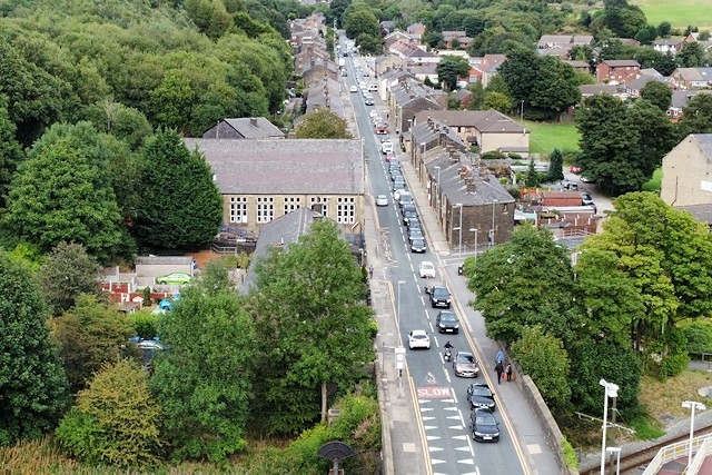 Traffic on Huddersfield Road in Newhey