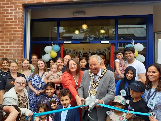 Councillor Rachel Massey, cabinet member for children’s services and education and mayor of Rochdale, Councillor Mike Holly opening one of the new hubs