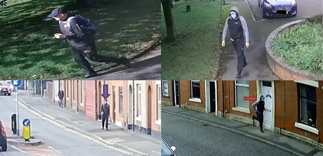 4 images of Patrick Hood, images on the left show him conducting reconnaissance on the morning of the robbery. images of the right show how he changed his appearance to commit the offence