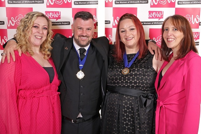 The Women of Whitworth Project Rose Awards: Naomi Burke (left) and Kimberley Ashworth (right) with the Deputy Mayor and Mayoress (centre)