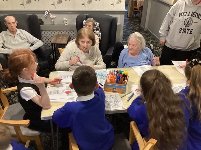 Students from St Luke’s CE Primary School visited residents at Springbank Care Home