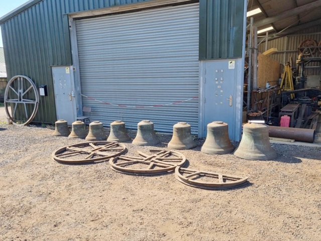 The replacement bells from St Mark’s, Glodwick at the bellhangers