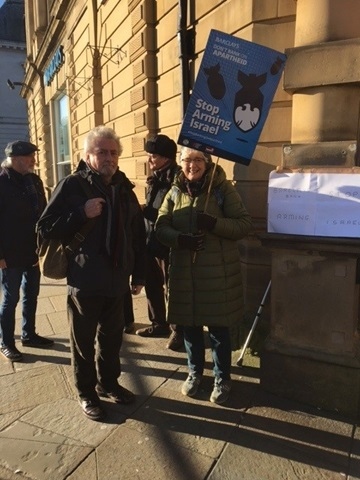 Members of the Rochdale and Littleborough Peace Group, which campaigns on a wide range of issues related to peace and disarmament, gathered outside the Yorkshire Street bank