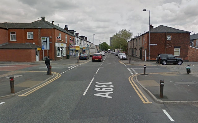 The junction of Spotland Road and Clement Royds Street before the recent work