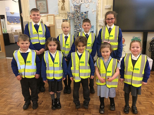 Pupils wearing Specsavers vests from St Andrew's CE Primary School Nursery