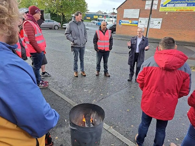 Tony Lloyd MP with striking CWU members in October last year