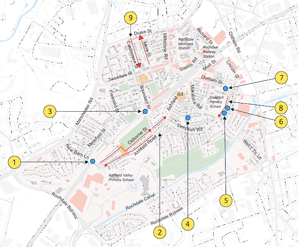 A map of the Active Neighbourhood trial in Milkstone and Deeplish
