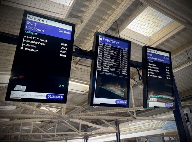 The new LED screens which have been installed at Littleborough, Smithy Bridge and Castleton train stations