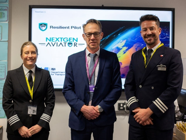 Captain Claire Durston; Newhouse Careers Lead, Iain Baird, and CEO of Resilient Pilot, Stuart Beech