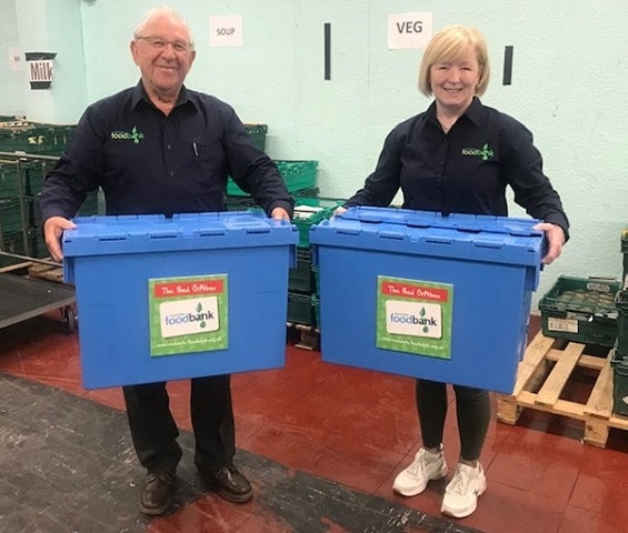 Iain Wight (development manager) and Cath Entwistle (Foodbank co-ordinator) with the new FoodGiftBoxes