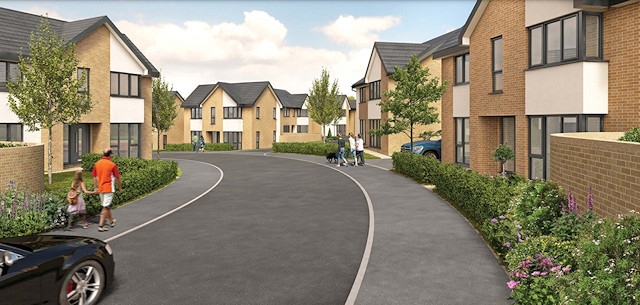 Site entrance view of how new housing off Crompton Avenue, in Balderstone, Rochdale, could look