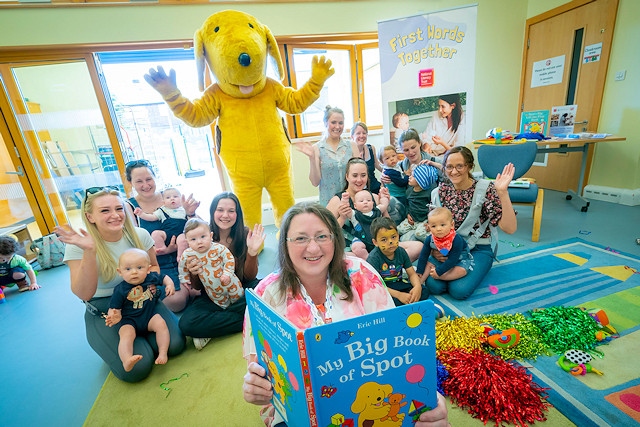 Councillor Rachel Massey, cabinet member for children's services and education, enjoys the activities at Derby Street Children's Centre, Heywood