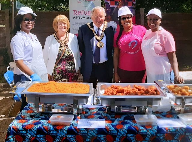 Mayor Mike Holly with Mayoress Margaret Holly and stallholders at the Springhill Hospice Food and Drink Festival