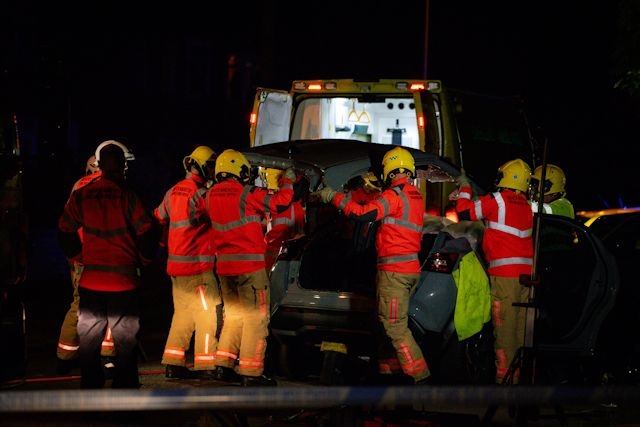 Fire crews were called to the scene of the two-car collision on Bowness Road, near the junction with Millbeck Road