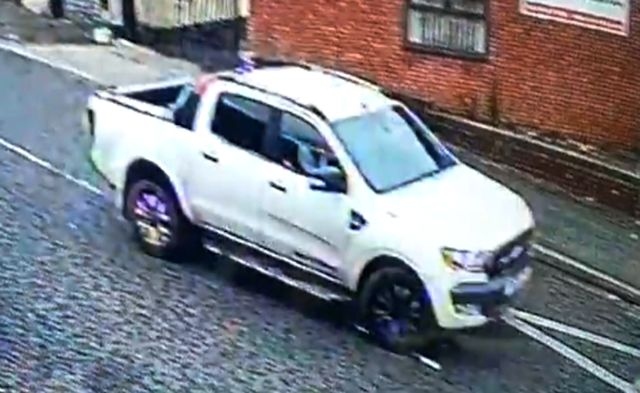 A still of the white Ford Ranger from the CCTV footage