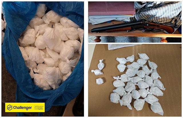 Police seized drugs, £40,000 in cash and two replica guns in raids on 29 June