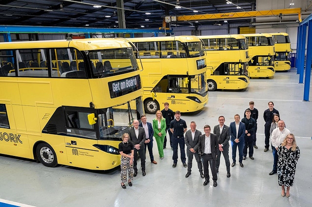 Representatives from TfGM and Alexander Dennis at the firm's Scotland headquarters