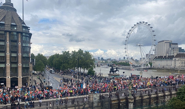 Striking teachers on Westminster Bridge earlier this month