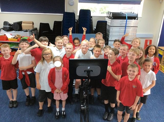 The sponsored peloton at Newhey Community Primary School