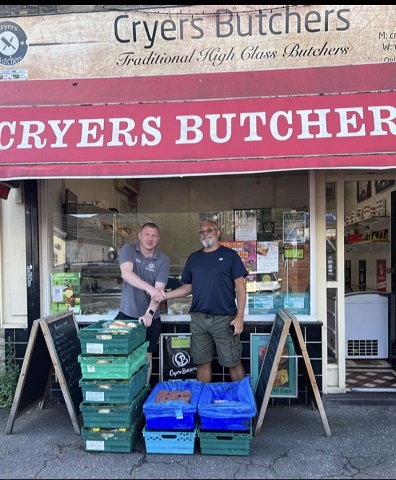 John Shaw with Stephen Bamford outside Cryers in Littleborough