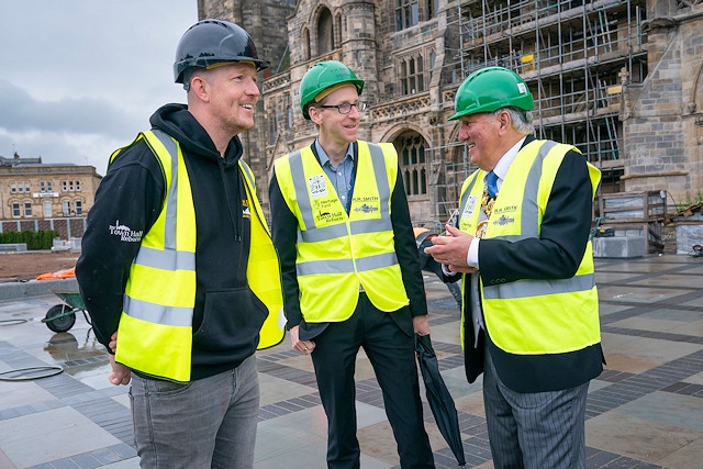 Mark Taylor, from contractors HH Smith & Sons, Mark Robinson, Director of Economy at Rochdale Borough Council and Cllr Mike Holly, Mayor of Rochdale