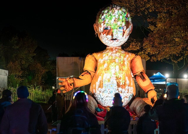 Lilly, the giant baby girl returned to reveal what local primary school children think about the environment