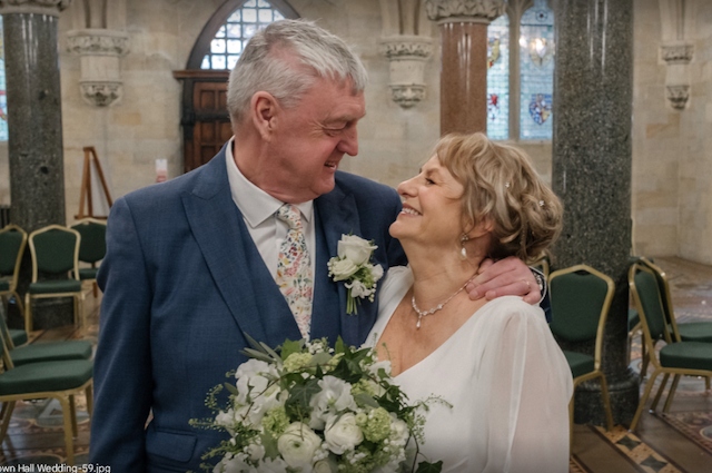 Peter Smith and his wife Ann at their wedding at Rochdale Town Hall