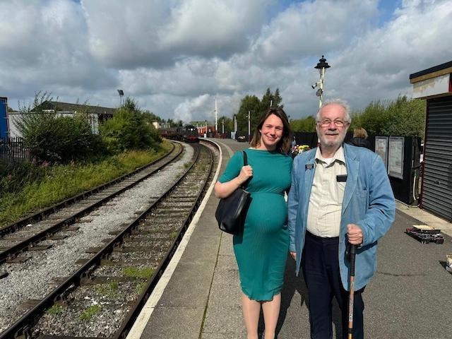 Elsie Blundell MP and Brian Davies JP at Heywood station, on the East Lancs Heritage Railway