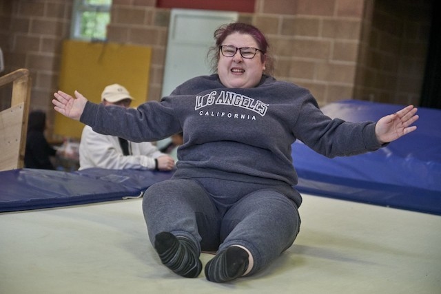 A Rochdale Gateway Leisure service enjoys a therapy session on the trampoline