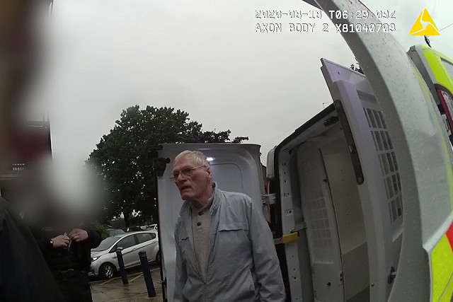 A still from police bodycam footage of David Marsh being arrested