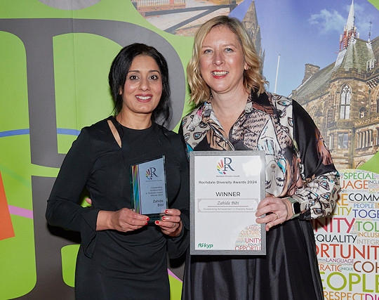 Zahida Bibi won the outstanding achievement in diversity award, presented by Julia Heap, principal and chief executive of Hopwood Hall College