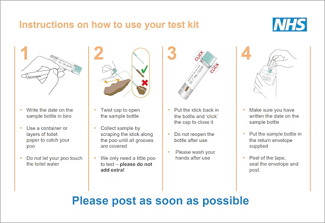 Instructions on how to use the Faecal Immunochemical Test (FIT)