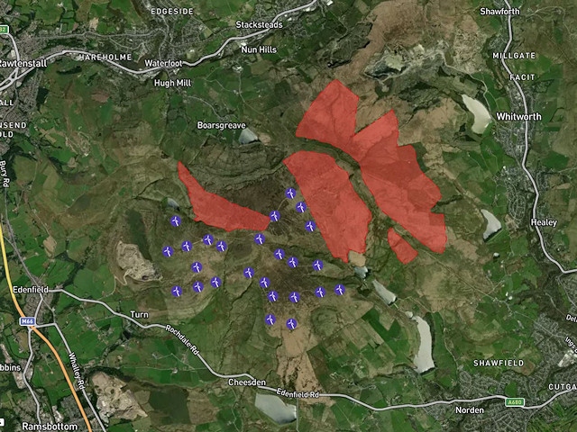 Map showing where the new Scout Moor II wind turbines could be built