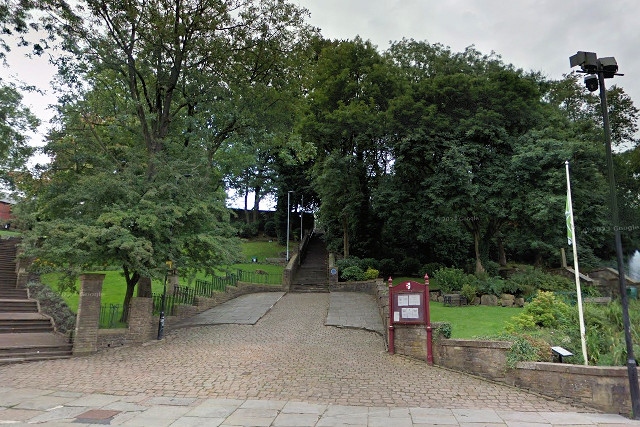 The steps which lead up to the Parish Church of St Chad behind Rochdale town hall