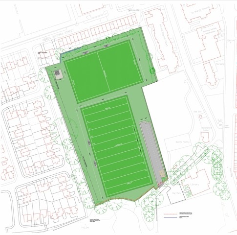 Plan of the full size adult pitch and junior under 12s pitch