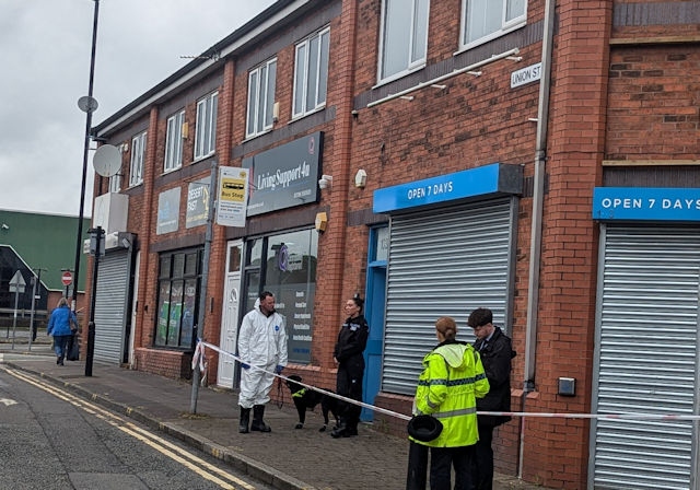 Suspected arson attack on the corner of Yorkshire Street and Union Street 