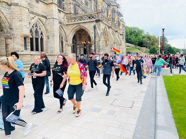 Rochdale in Rainbows Pride outside the Town Hall