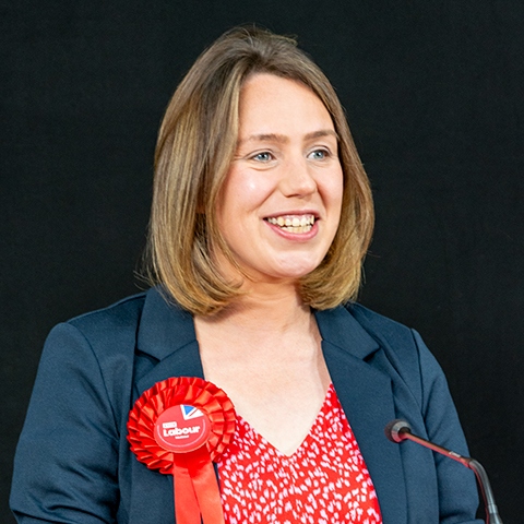 Elsie Blundell, the new Labour MP for Heywood & Middleton North making a speech after the result was announced