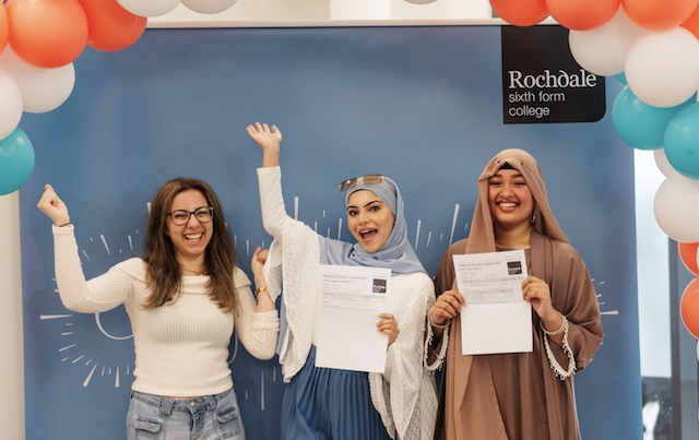 Students celebrating at Rochdale Sixth Form College