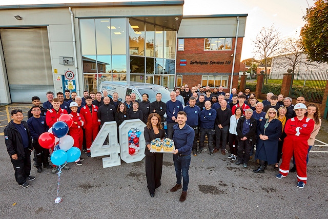 R&B Switchgear staff at the Heywood office celebrating 40 years