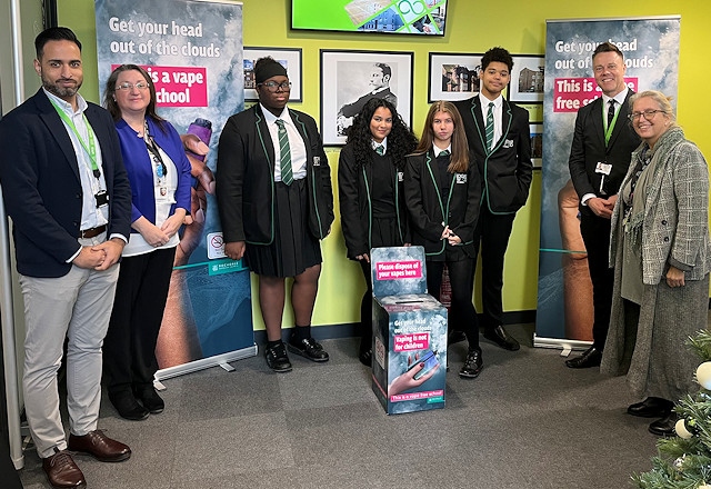 Edgar Wood pupils with Councillor Massey; Mr Kamaluddin, safeguarding lead and Mr Jones, head of Edgar Wood