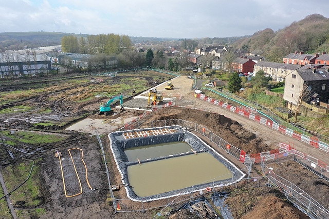 The flood storage reservoirs at the Gale site in Littleborough