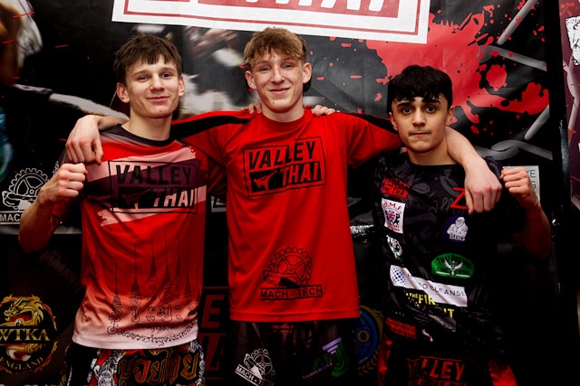 Whitworth Community High School Muay Thai Boxers, from left, Joe Copley, Finlay Hudson and Harris Ashman