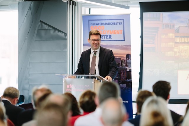 Andy Burnham speaking at the event