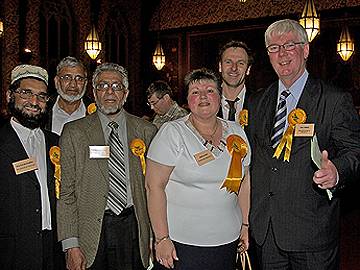 Liberal Democrat, Cllr. Angela Coric, who retained her seat in Milkstone & Deeplish, with Cllr. Paul Rowen MP and supporters