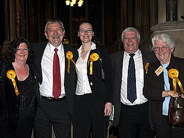 Liberal Democrat Leader, Cllr. Alan Taylor, who retained his seat in Healey, with supporters