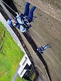 RDA staff members, Chris Wall of the Corporate Services Department and Michelle Hilton of the Town Centre Regeneration Team abseil down the 200ft Baitings Dam in Ripponden 